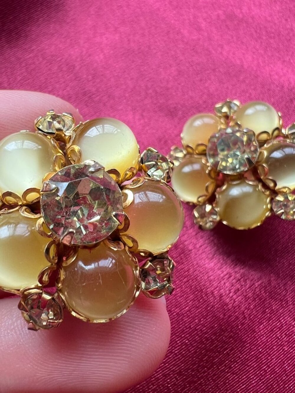 Vintage Yellow and Gold Beaded Clip On Earrings